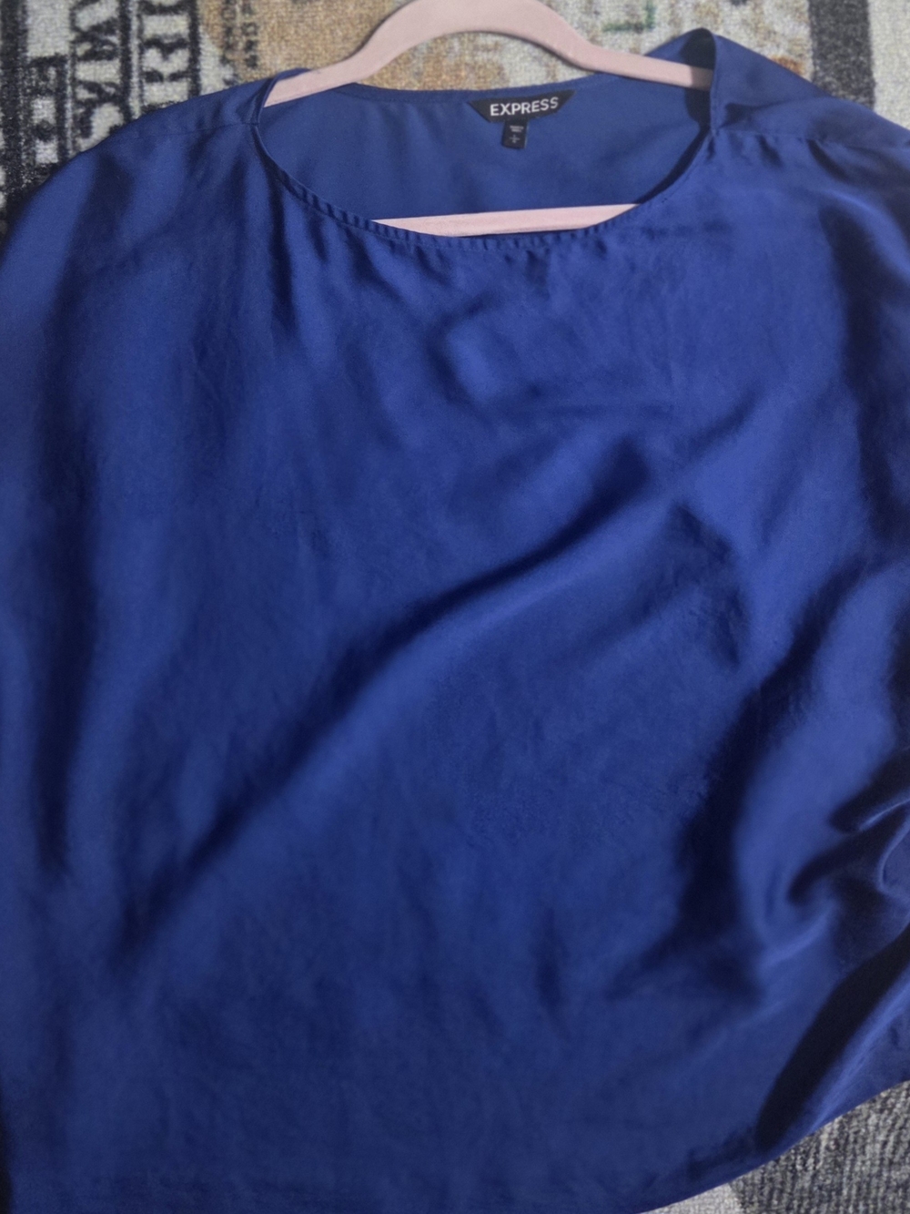 Express Women's Deep Blue Satin Crewneck Blouse